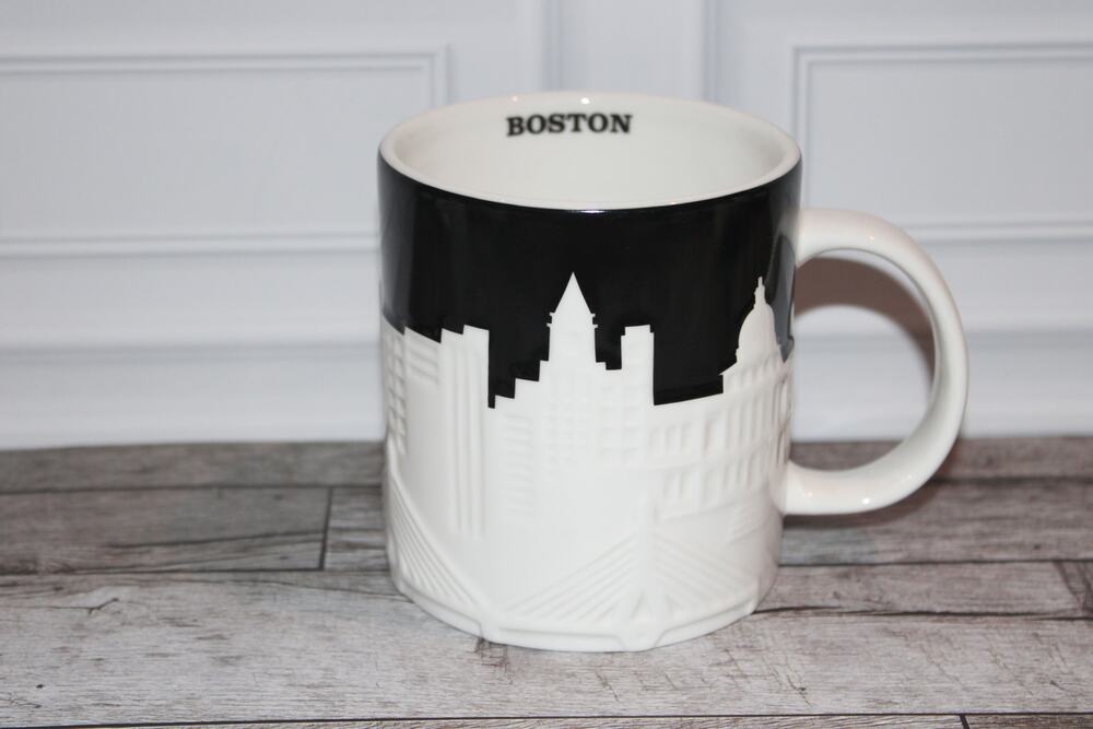 Starbucks Boston Relief Collection Black White Skyline Coffee Mug 16 oz